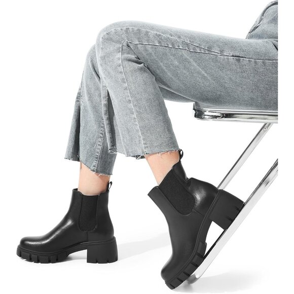 Dream Pairs Womens Black Polyurethane (PU) Slip On Chunky Platform Ankle Boots - Picture 5 of 8